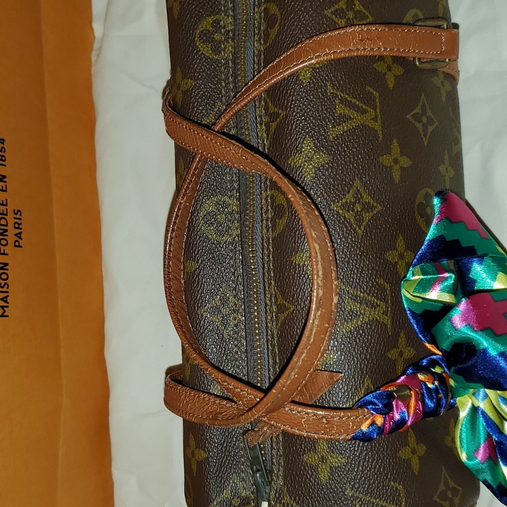 Louis Vuitton Brown Monogram Barrel Bag with Multicolor Silk Scarf Accent - Picture 6 of 8